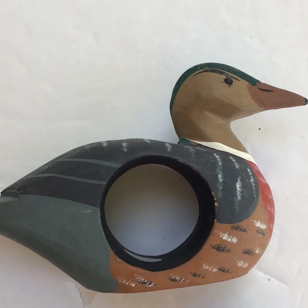 Hand Painted Rustic Primitive Wood Duck Napkin Rings‎ 4 pieces